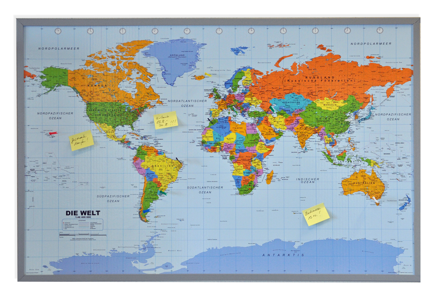 Pinnwand Weltkarte. 90 x 60 cm.